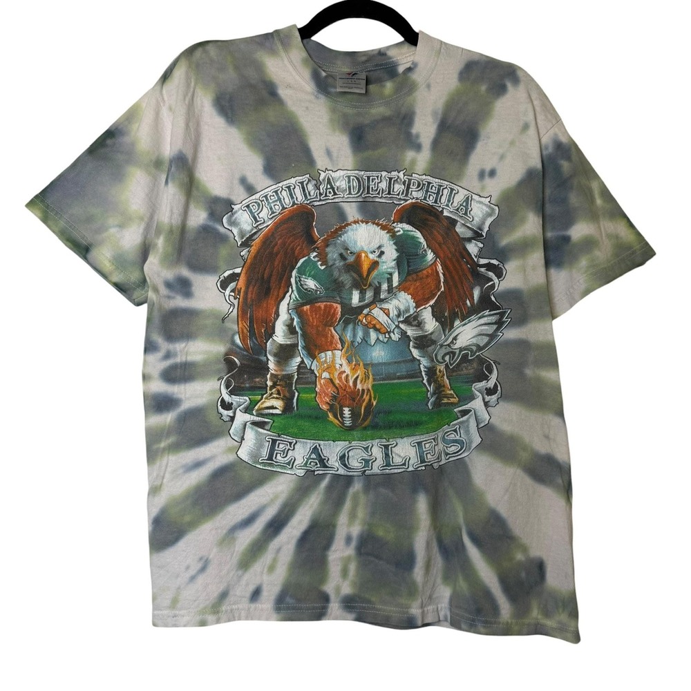 Vintage Philadelphia Eagles T-Shirt AOP LARGE Tie Dye NFL Football Sports